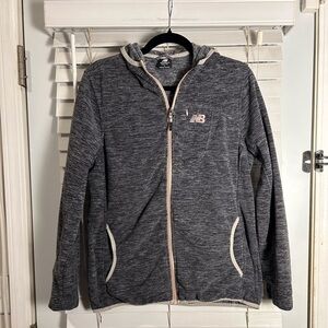 New Balance Women's Large Charcoal Heather Full-Zip Hooded Jacket Light Trim